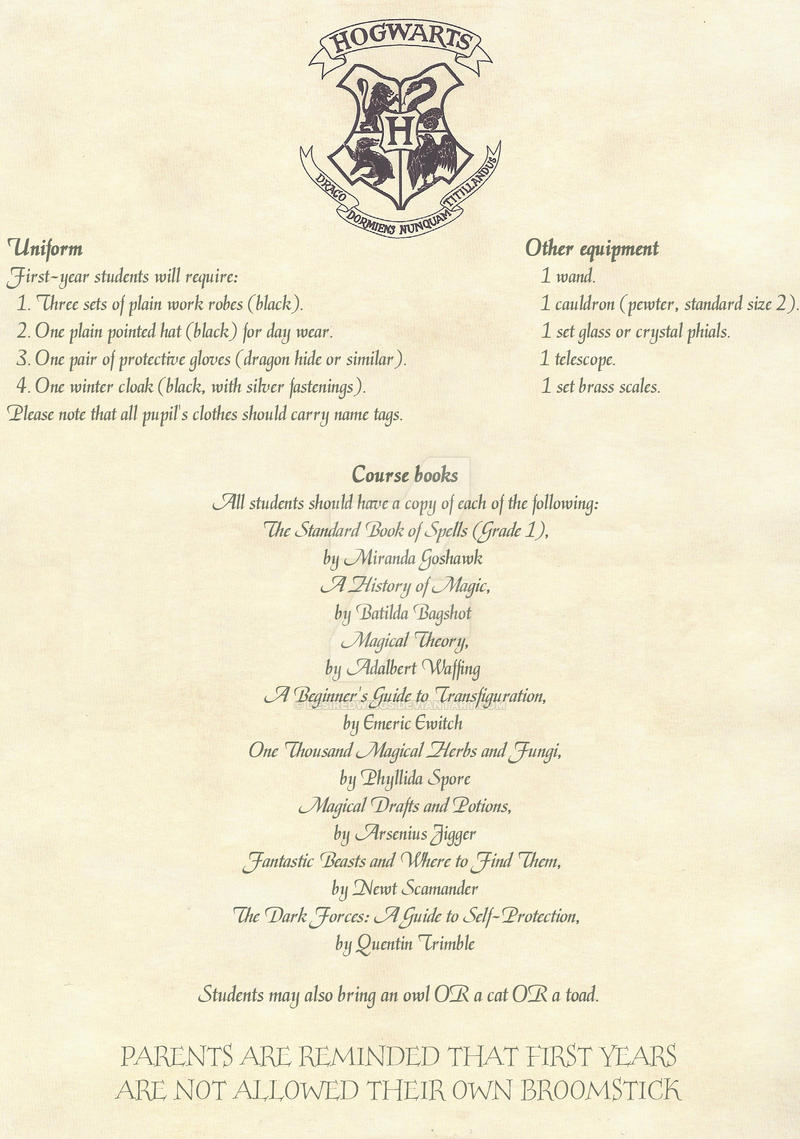 acceptance letter to hogwarts