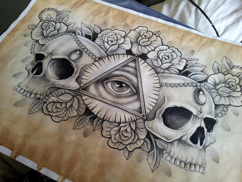 Illuminati and Skull chest piece tattoo design by ...