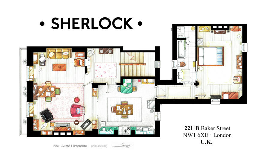 Floorplan of Sherlock Holmes apt. from BBCs series by